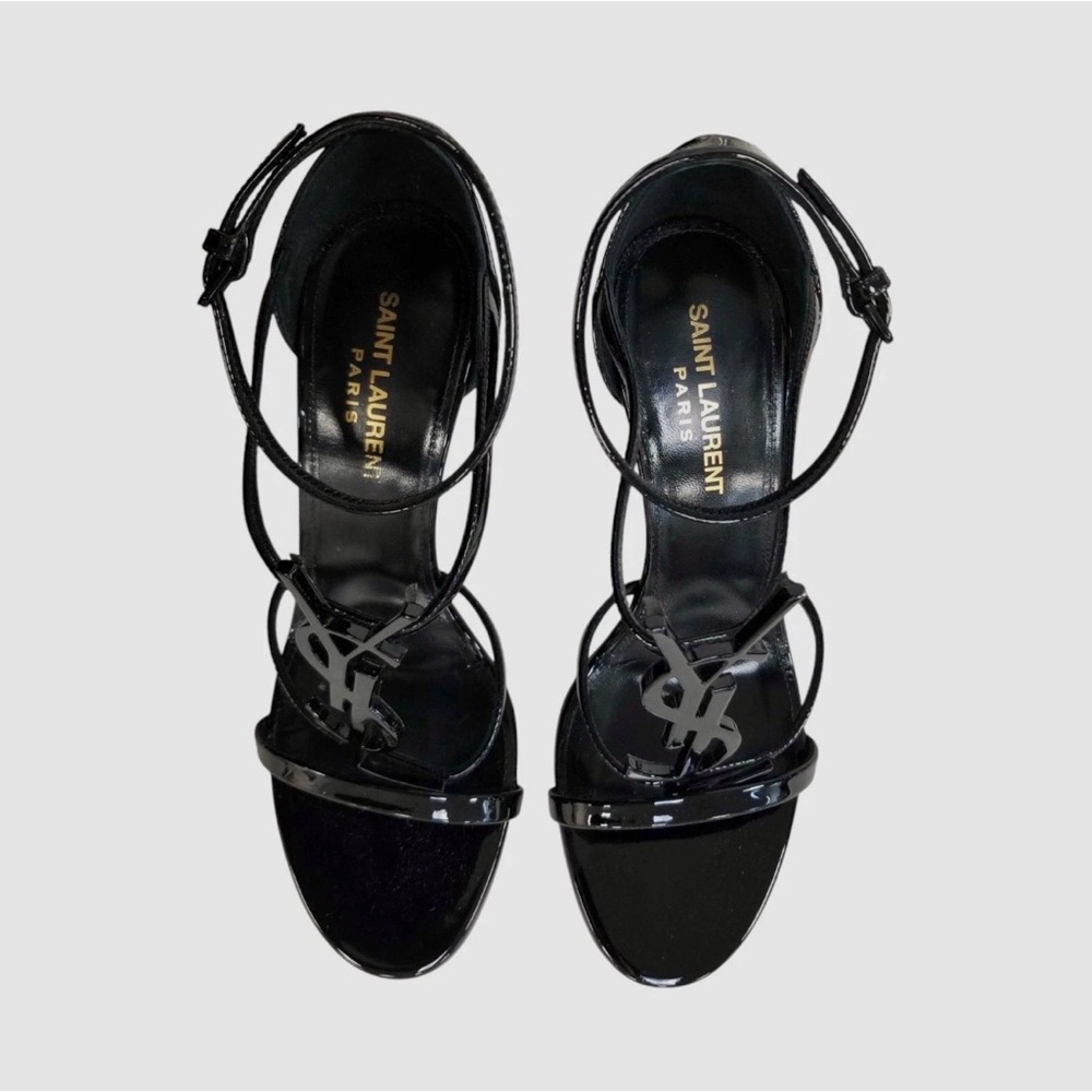 Saint Laurent Glossy Black Strappy Heels